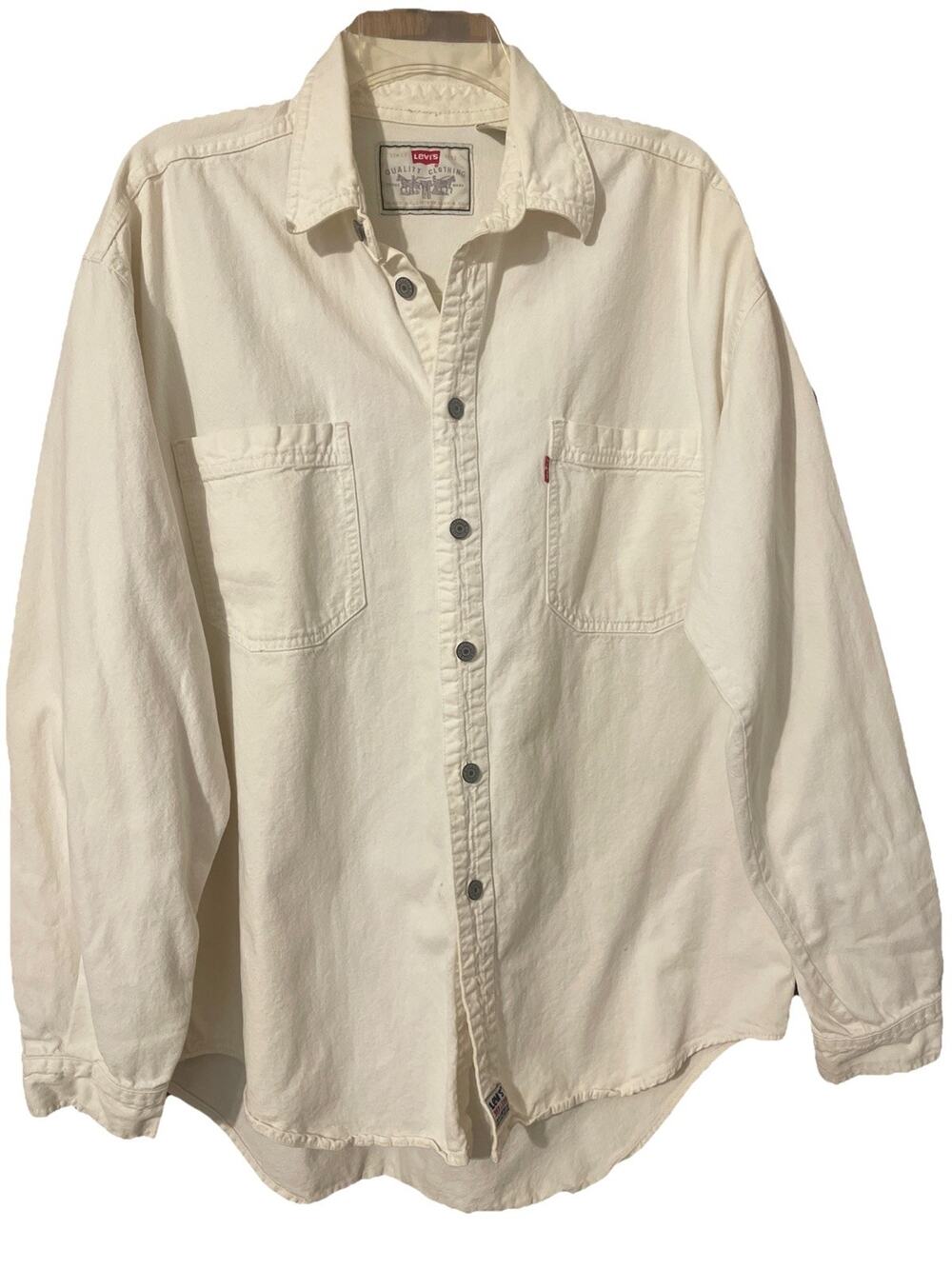 Vintage 90s Levi’s Red Tab Men’s Large White Long Sleeve Shirt W/Metal Buttons